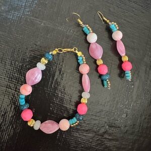 Elegant Pink and Gold Beaded Bracelet Set